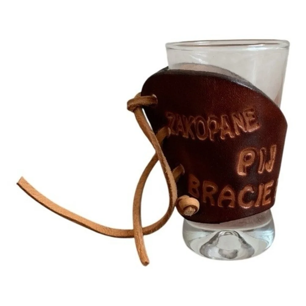 Zakopane Leather Wrapped Shot Glass Poland Souvenir Artisan Drink Bro 2.5